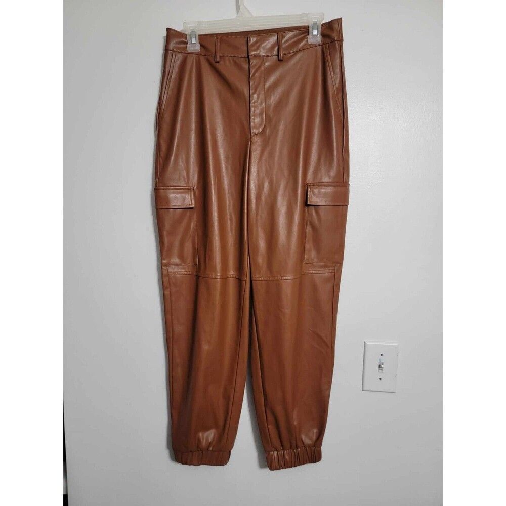 Vegan Leather Jogger Women pants trousers Size M Brown